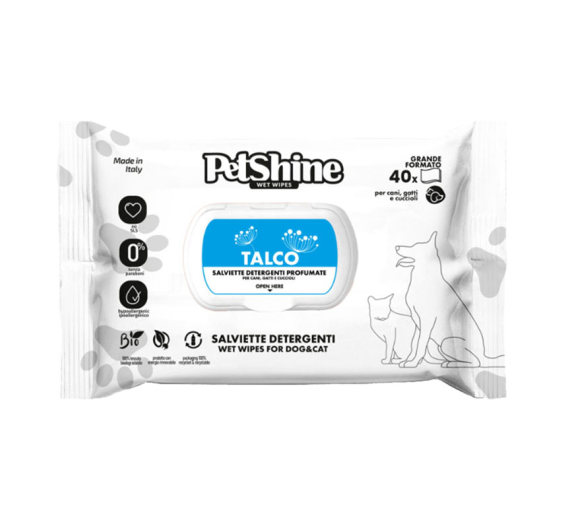 Petshine Υγρά Μαντηλάκια Καθαρισμού Talc 40τμχ