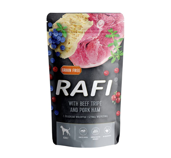 Rafi Dog Adult Πατέ με Ζαμπόν, Εντόσθια Βοδινού, Μύρτιλο & Κράνμπερι 500gr Rafi Dog Adult Πατέ με Ζαμπόν, Εντόσθια Βοδινού, Μύρτιλο & Κράνμπερι 500gr