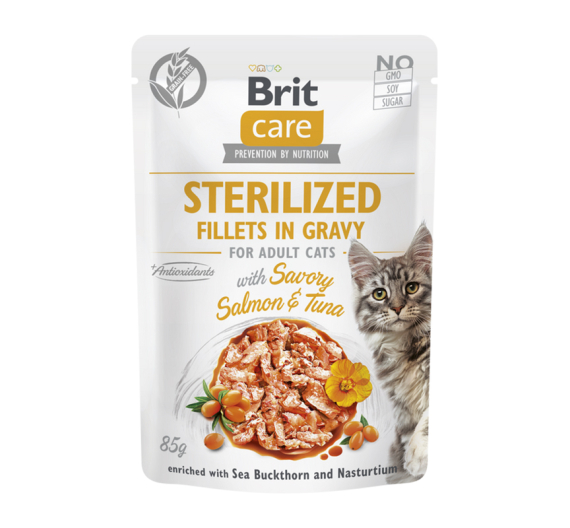 Brit Care Cat Sterilised Fillets in Gravy Salmon & Tuna 85gr