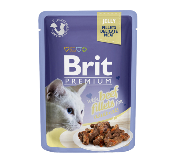 Brit Premium Cat Adult Pouch Jelly Beef Fillets 85gr