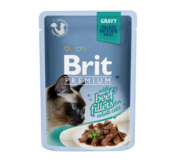 Brit Premium Cat Adult Pouch Gravy Beef Fillets 85gr