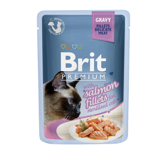 Brit Premium Cat Adult Sterilised Pouch Gravy Salmon Fillets 85gr