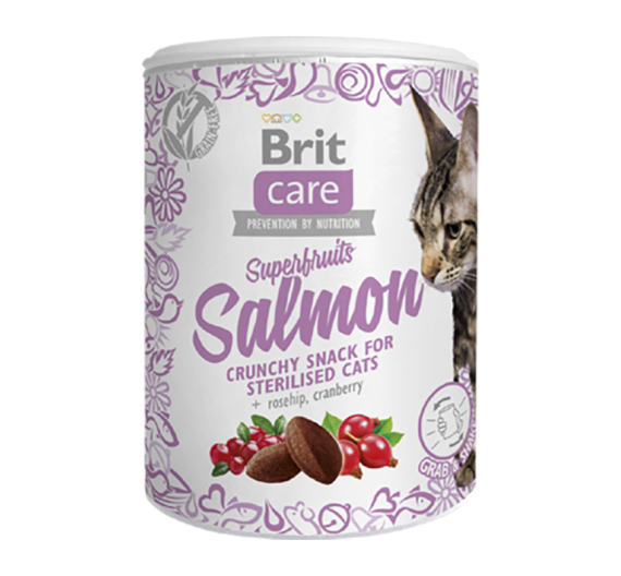 Brit Care Cat Sterilised Crunchy Snacks Superfruits & Salmon 100gr