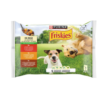 Friskies Dog Πολυσυσκευασία με Βοδινό, Κοτόπουλο & Αρνί σε Ζελέ 4x85gr
