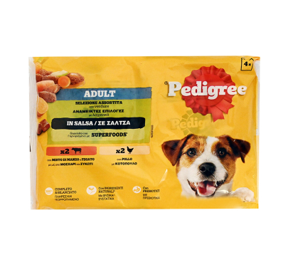 Pedigree Μοσχάρι, Συκώτι, Κοτόπουλο & Λαχανικά σε Σάλτσα 4x100gr