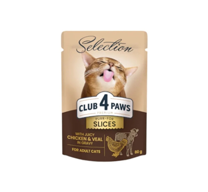 Club 4 Paws Selection Adult Slices Chicken & Veal Gravy 80gr