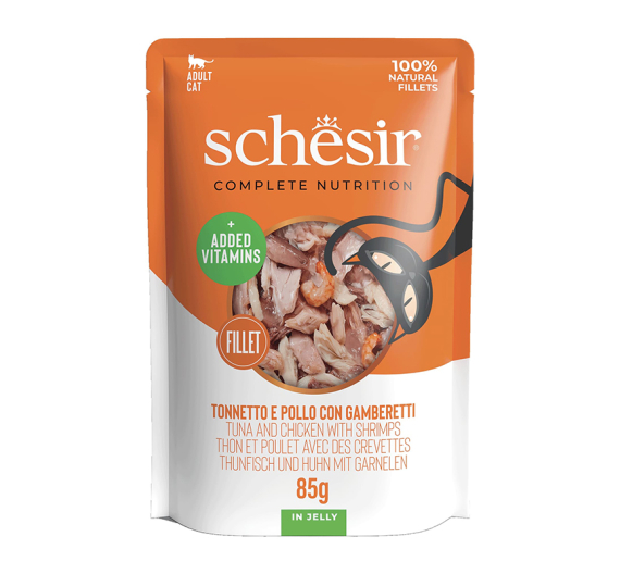 Schesir Cat Complete & Balanced Jelly Τόνος & Κοτόπουλο με Ζαμπόν Pouch 85gr