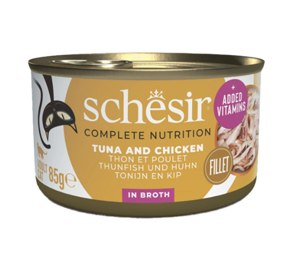 Schesir Cat Complete & Balanced Broth Τόνος & Κοτόπουλο με Ρύζι 85gr