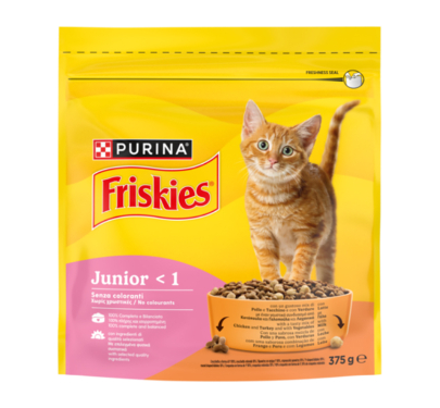 Friskies Cat Junior Κοτόπουλο, Γάλα & Λαχανικά 375gr