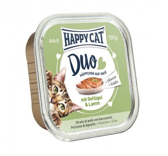 Happy Cat Duo Πουλερικά & Αρνί 12x100gr