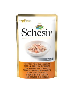 Schesir Cat Pouch Τόνος, Κοτόπουλο & Γαρίδες σε Ζελέ 85gr