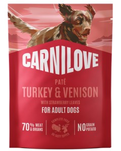 Carnilove Dog Adult Pate Pouch Turkey, Venison & Strawberry Leaves 300gr