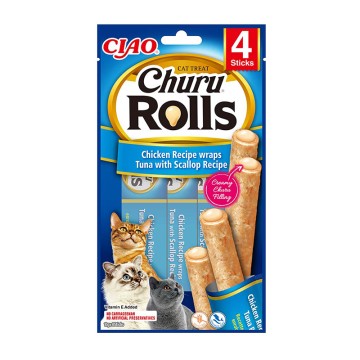 Inaba Churu Cat Rolls Γεμιστά Στικς με Κοτόπουλο, Τόνο & Χτένια 40gr