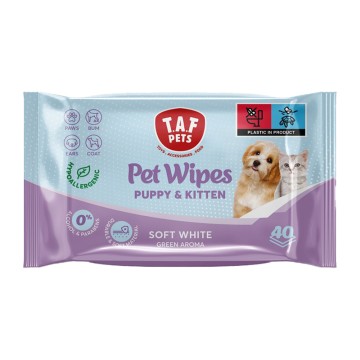 Taf Pets Υγρά Μαντηλάκια Καθαρισμού Puppy & Kitten Soft White 40τμχ