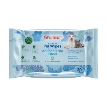 Pet Interest Βιοδιασπώμενα Υγρά Μαντηλάκια Καθαρισμού Antibacterial 20τμχ