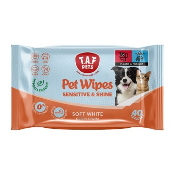 Taf Pets Υγρά Μαντηλάκια Καθαρισμού Sensitive & Shine Soft White 40τμχ