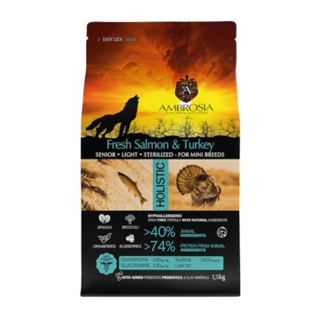 Ambrosia Grain Free Adult Mini Senior Light Sterilised Fresh Salmon & Turkey 5kg