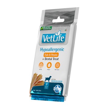 Vet Life Treats Hypoallergenic Fish & Potato Adult Med/Maxi 110gr