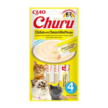 Inaba Churu Cat Κρεμώδης Λιχουδιά με Κοτόπουλο, Τυρί & Βοδινό 56gr