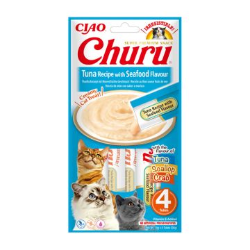 Inaba Churu Cat Κρεμώδης Λιχουδιά με Τόνο & Θαλασσινά 56gr