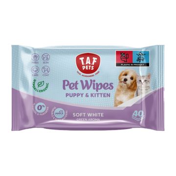 Taf Pets Υγρά Μαντηλάκια Καθαρισμού Puppy & Kitten Soft White 40τμχ