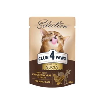Club 4 Paws Selection Adult Slices Chicken & Veal Gravy 80gr